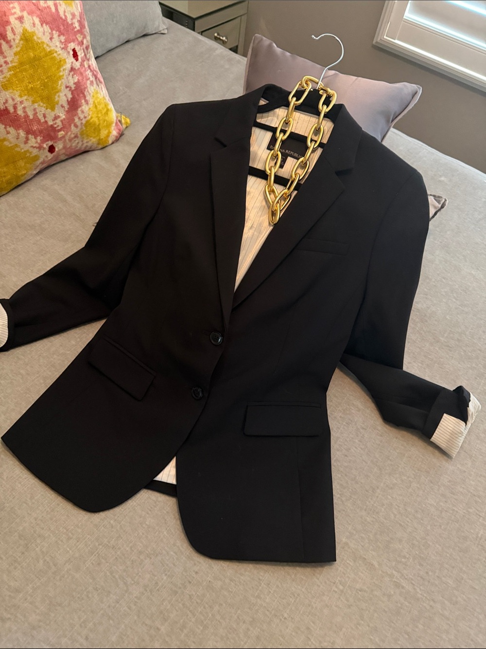 Banana Republic Black Blazer with striped material inset